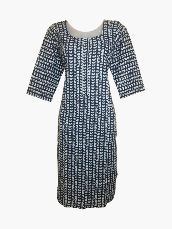 Noorika Navy Blue Block Printed Straight Kurti