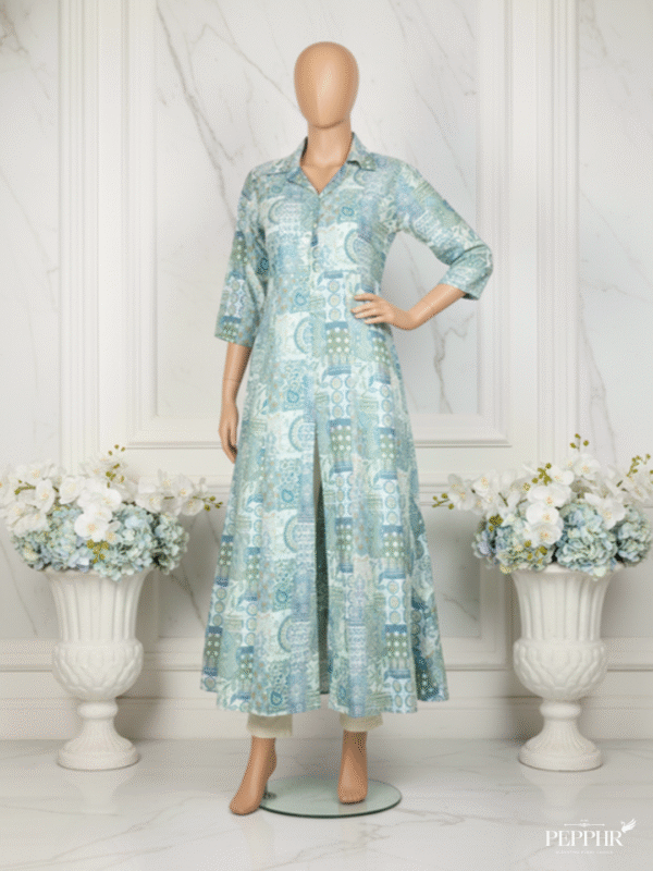 Mint Mystique Pastel Blue Butter Muslin Long Tunic