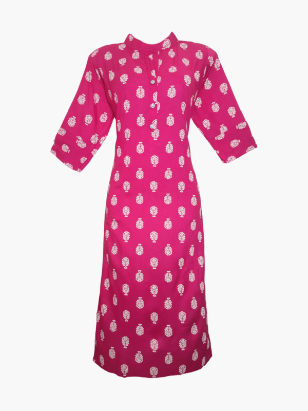 Rosalia Luxe Rayon Pink Straight Kurti with Side Pocket