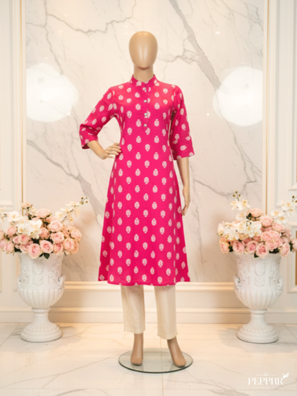 Rosalia Luxe Rayon Pink Straight Kurti with Side Pocket