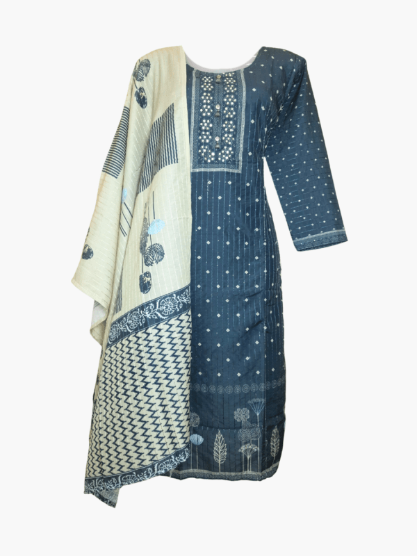 Aarvika Noor Midnight Blue Embroidered Kurti with Printed Dupatta