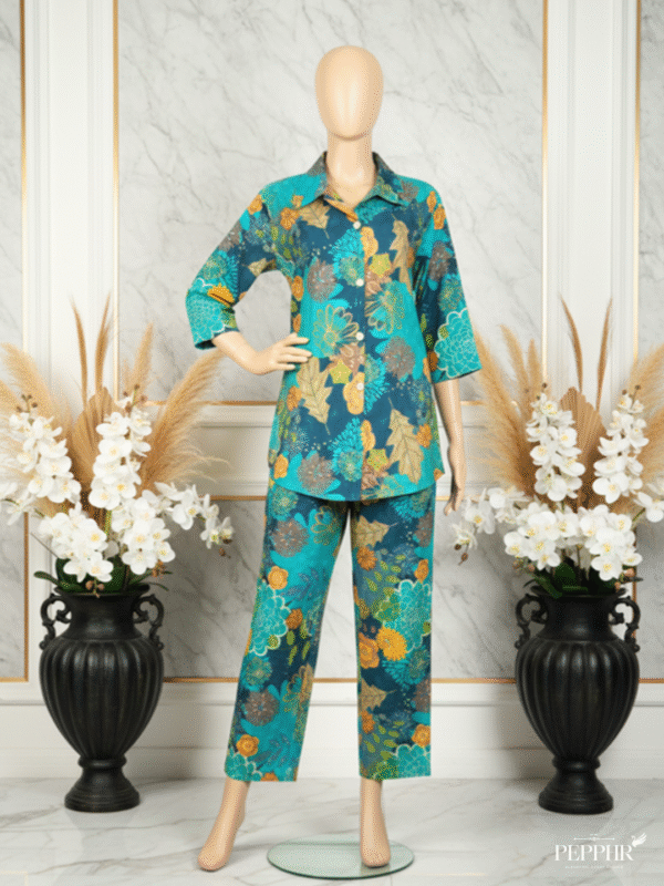 Nyra Blaze Dark Green Floral Butter Muslin Co-ord Set