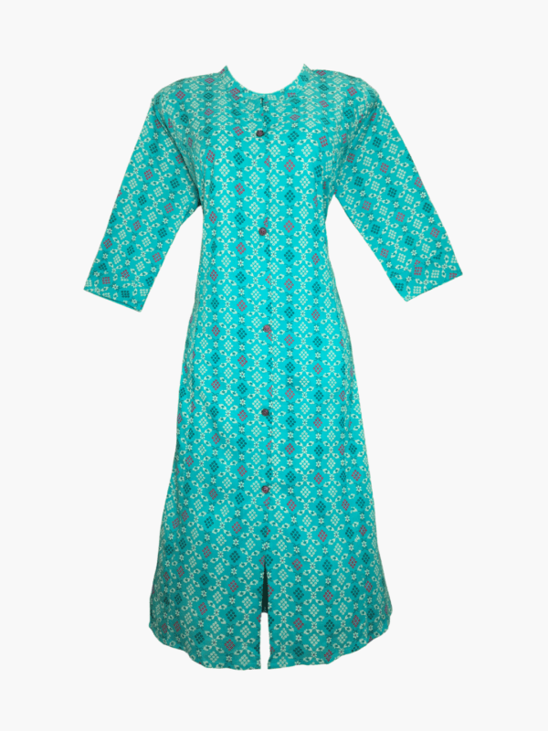 Aveline Luxe Blue-Green Rayon A-Line Kurti with Pocket