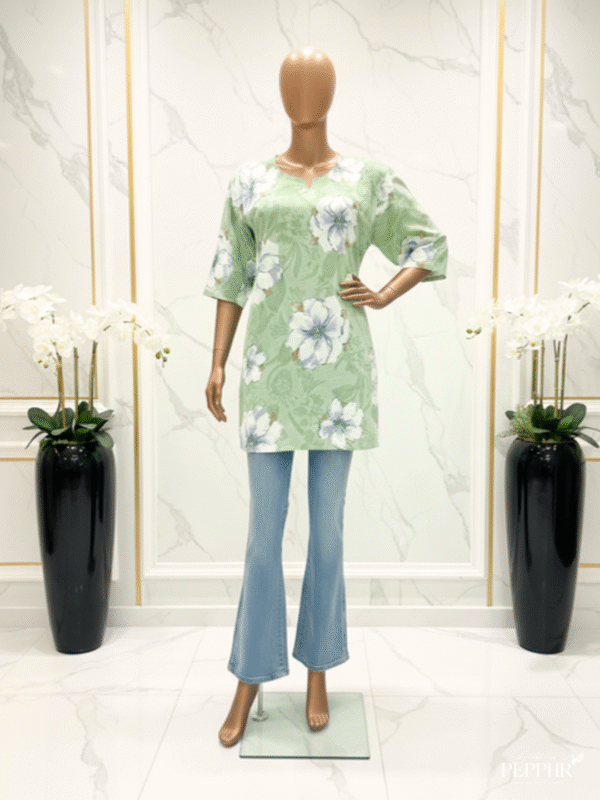 Bloom Whirl Floral Crushed Polyester Short Kurti Top