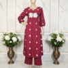 Maroon Anarkali Style Kurti Pant Set on mannequin