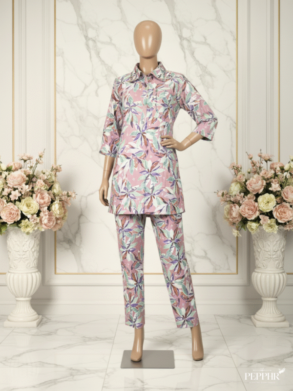 Aurora Bloom Onion Pink Co-ord Set with Real Mirror Work