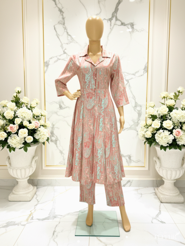 Coral Gleam Orange Butter Muslin Long Co-ord Set