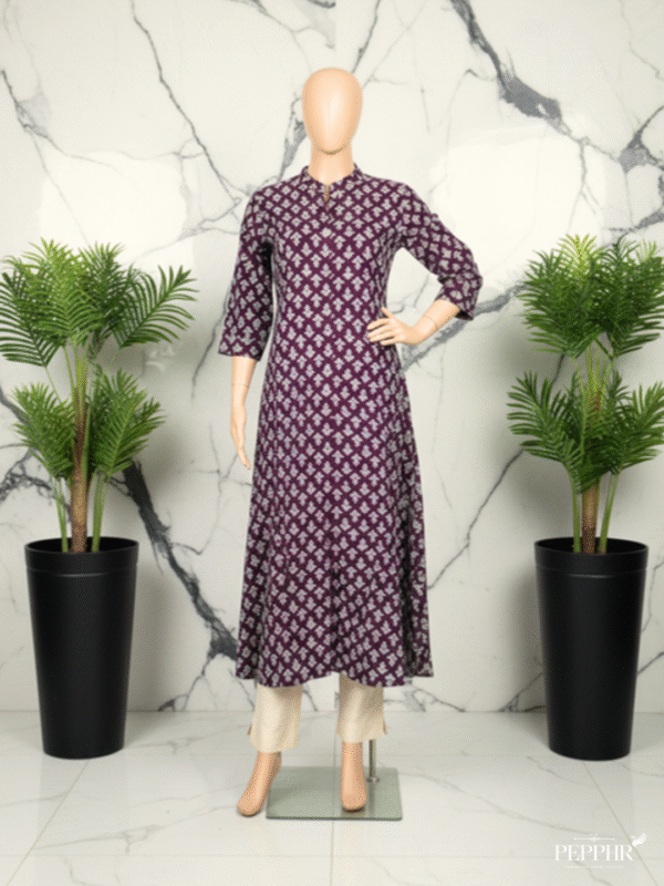 Vianka Luxe Wine Rayon A-Line Kurti with Pocket