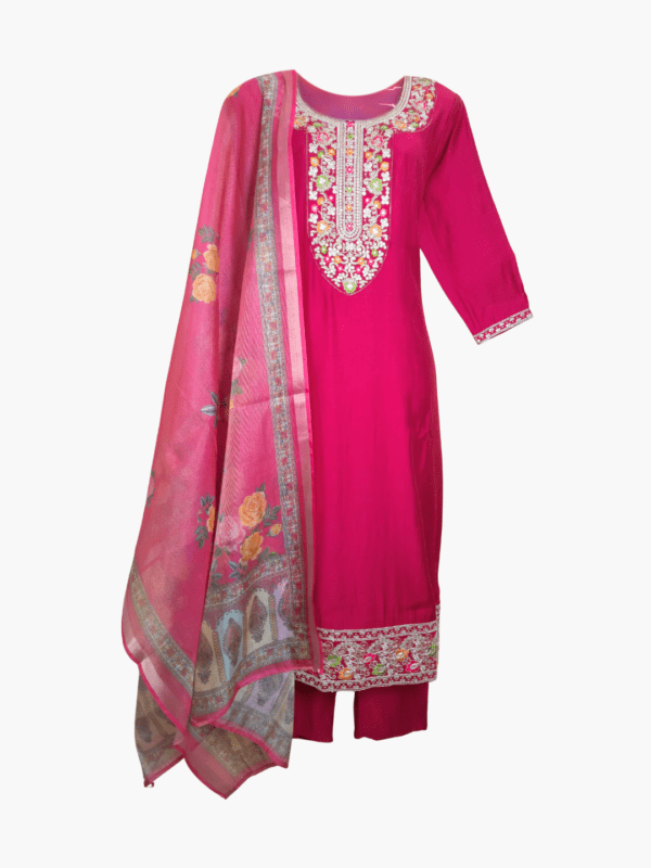 Nayab Raaz Rani Pink Embroidered Silk Kurti Set with Dupatta