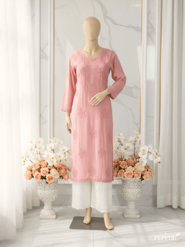 Ayzal Noor Hand-Embroidered Muslin Chikankari Straight Long Kurta