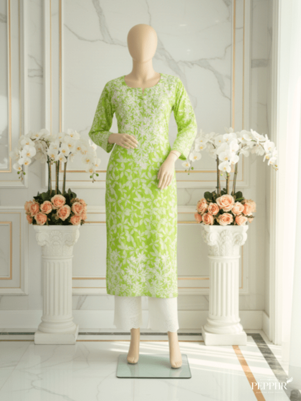 Ayleen Hand-Embroidered Mulmul Printed Chikankari Straight Long Kurta