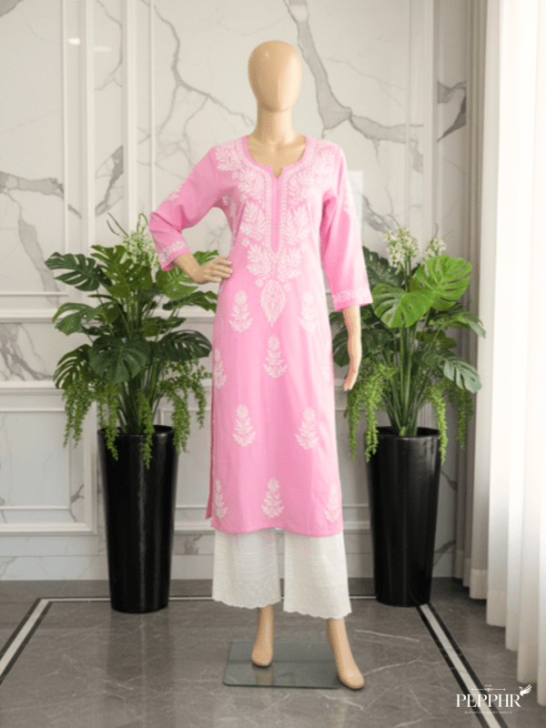 Zareen Handcrafted Cambric Cotton Chikankari Straight Long Kurta