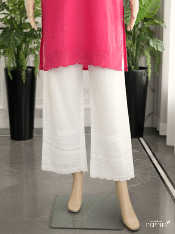 Mehrin White Cotton Schiffli Embroidered Lace Farshi Pant